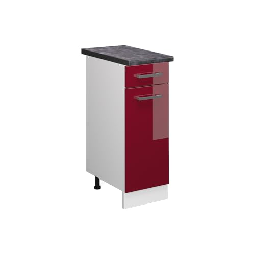 Vicco Meuble Cuisine R-Line, Rouge Brillant, 30cm, PT Anthracite, pour Une Combinaison Libre au Sein de systèmes de Cuisine modulaires