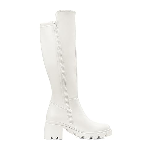 DREAM PAIRS DREAM PAIRS Women's Knee High Boots, Comfortable Platform Round Toe Stretch Boots for Women,Size 8,White,SDKB2310W