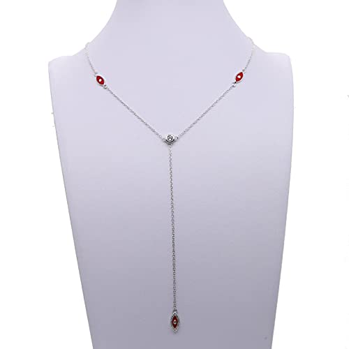 Collier y lariat en argent 925 délicat style boho avec pendentif evil eye élégant