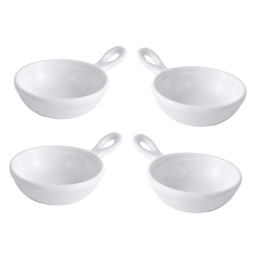 FUNOMOCYA 4pcs Seasoning Dish with Handle Appetizer Fruit Dish Condiment Dish Small Sauce Bowls Porcelain Dipping Dish Sushi Dipping Sauce Dish Tasting Dishes Seasoning Bowl Ceramics White