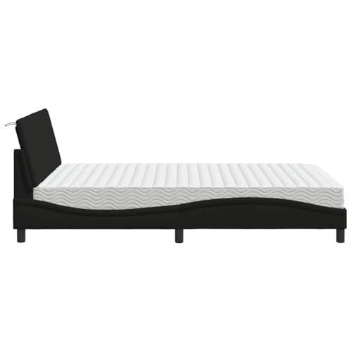vidaXL Łóżko z materacem, Hanko, czarne, 140x200 cm, obite tkaniną, meble do sypialni, stelaż łóżka, łóżko z materacem, podstawa łóżka, łóżko podwójne