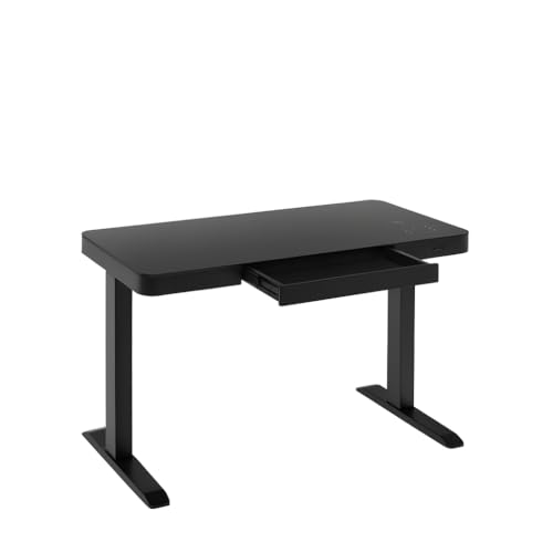 Sunnyside MOVU – Elektrisch höhenverstellbarer Schreibtisch mit Touchscreen, 2X USB-A, 1x USB-C, Qi-Ladefläche, Glasplatte & Schublade – 120 × 60 cm – Schwarz