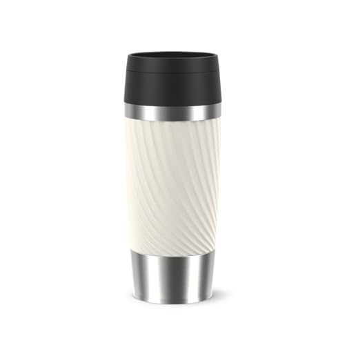 Emsa Travel Mug Classic Twist Isolierbecher 0,36 Liter, Comfort-Schraubverschluss, Quick-Press, auslaufsicher, spülmaschinenfest, 4h warm, 8h kalt, cremeweiß, N2025400