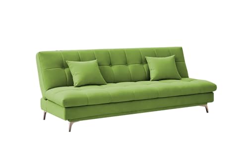 Image of Krancy Solid Wood 3 + 2 Seater Sofa Cum Bed with 2 Cushions | Convertible Wooden Couch for Living Room, Home & Office | Modern Designer Furniture | 3 Years Warranty | Light Green