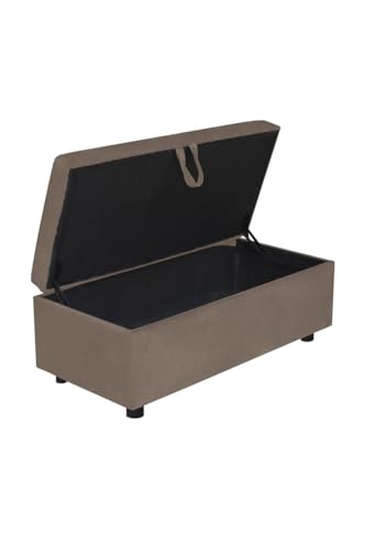 Image of 2 Seater Storage Ottoman Bench | Upholstered Fabric Sofa Bench with Hidden Storage | Bedroom Living Room Entryway Seating | Multipurpose Lounge Footrest Seat with Lid | Modern Furniture Brown