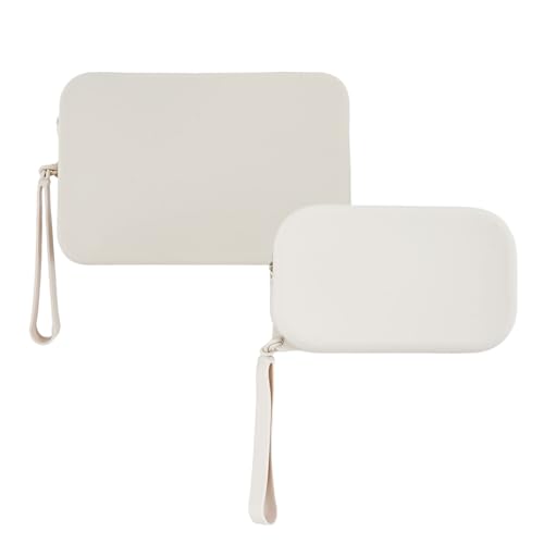 2Pcs Makeup Bag Silicone Cosmetic Bag Large Small Pouch Portable Travel Toiletry Make up Bags Waterproof Storage for Women Men Grey