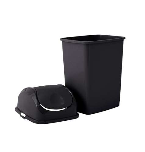 Image of Superio Medium Trash Can with Lid 4.5 Gallon Plastic Swing Top Garbage Can Slim Waste Bin for Under Sink /Cabinet, Laundry Room, Kitchen, Office, Bedroom, Bathroom, College Dorm, 18 Qt, Black