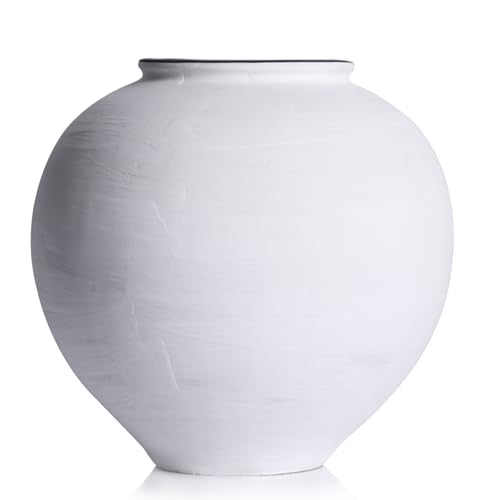 Large White Ceramic Vase - 9 Inch Round Farmhouse Wide