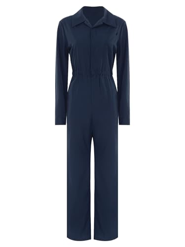 YOOJIA Mono De Trabajo para Mujer con Botones Cuello Vuelto Overol De Trabajo Mecánico Jumpsuit Elástico Halloween Canaval Cosplay Azul Marino S