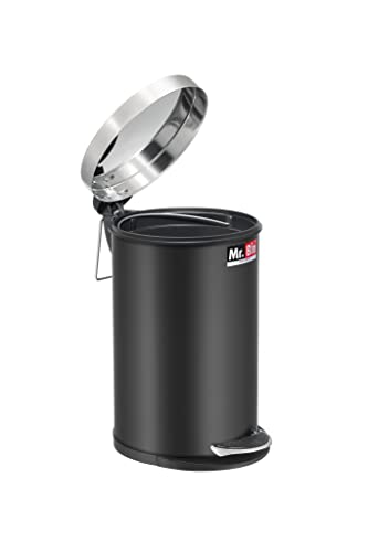 Image of Mr. Bin Stainless Steel Dustbin | Black Pedal Bin with Plastic Bucket and Lid | SS 202 8 inch x 13 inch Garbage Bin | Step On Trash Can | Round Shape Dustbin for Home, Bathroom, Kitchen & Office | 7 Liter |