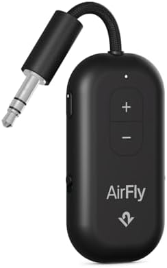 AirFly Pro 2 – Bluetooth Adapter for Airplane, Pair 2 AirPods or Wireless Headphones – 3.5mm AUX Bluetooth Transmitter and Receiver for Cars, Boats, Treadmills, TVs– Airplane Travel Essentials, Black