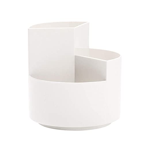 AhfuLife Creative Rotating Pen Pot, Makeup Brush Holder with 3 Capacity Brush Pot, Decorative Stationery Storage Boxes for Home and Office (Cream)