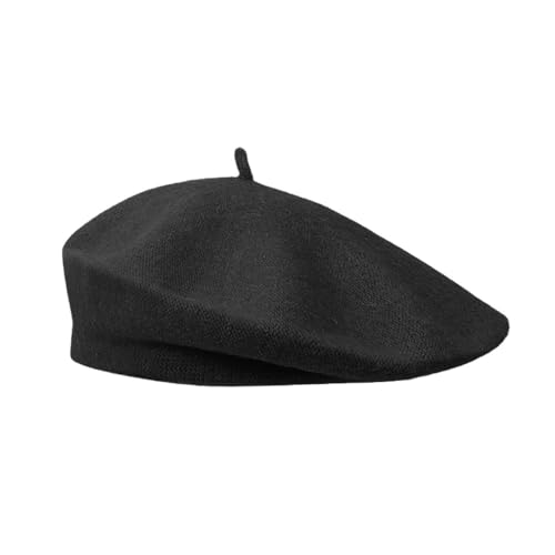 GIDWRIY Damen Baskenmütze, Klassisches Beret, Einfarbig, Schwarz, Wolle, Frühling, Herbst, Winter