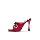 Cape Robbin Presents Disteny Sexy Stiletto High Heels for Women, Square Open Toe Shoes Heels Red 10