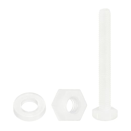 QUARKZMAN 300 Stück/100 Sets Nylon Sechskantschrauben M3 x 25mm Vollgewinde Kunststoffschrauben Und Muttern Mit Unterlegscheiben Für Maschinenbau Elektronik Zubehörteile Weiß
