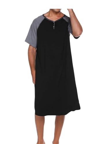 Men's Night Shirts for Sleeping Henley Neck Nightshirt Short Sleeve Big and Tall Loose Kaftan Night Shirts Sleepwear3