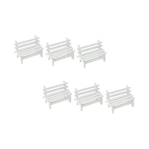 HONMEET 6個 小型ミニチュア木製ベンチ ホワイト仕上げ 美しい写真小道具 ドールハウス装飾 インテリア ガーデンフィギュア プレゼントに