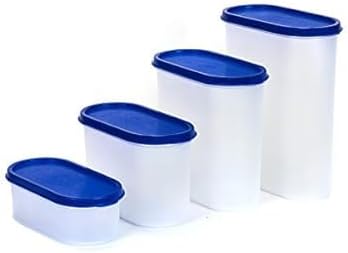 CADDYWARE set of 4 (1x XS, 1x S, 1x M, 1x L),Oval Modular Multi-Purpose Plastic Containers Set of 4 with Lid for Kitchen Storage | Food Grade BPA Free Leak Proof | Spices Atta Grains Organizers