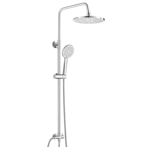 Duschsystem ohne Armatur, Bevankly Chrom Regendusche ohne Armatur mit Regendusche Duschkopf und 3 Strahlarten Handbrause, Edelstahl Duschset ohne Armatur, Kopfbrause 21x21cm, Chrom