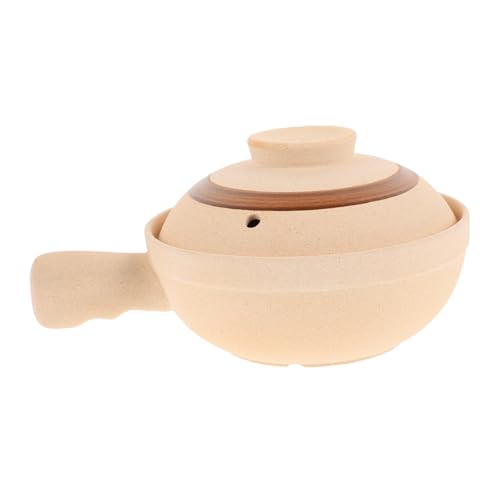 FONDOTIN Olla De Barro Pequeña Asa Única, Cazuela Casera De Cerámica Sin Esmalte, Resistente a Altas Temperaturas, Utensilio De Cocina Para Sopa y Arroz, Adecuado Para Uso Doméstico, 1 Persona