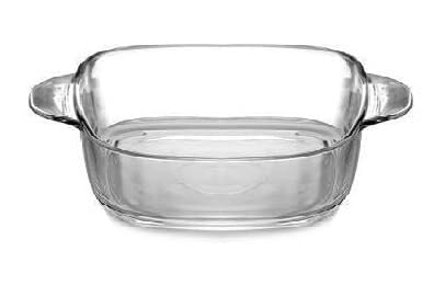 HAPPY BORN Glass Mixing & Serving Bowl, Oven & Microwave Safe Bowl, Borosilicate Glass, Clear Glass Baking Dish, 1 L, Transparent, 1 Piece Square Dish with Handle