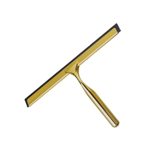 Image of J&V TEXTILES All-Purpose Stainless Steel Shower Squeegee for Glass Doors with Adhesive Hooks, Squeegee for Shower Glass, Bathroom Household Cleaner Tool, 10 Inch (Gold)