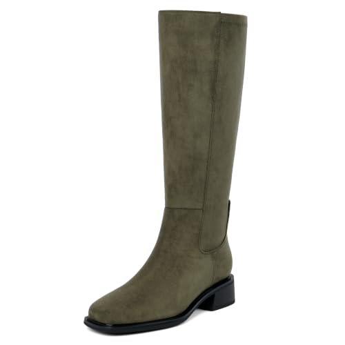 Image of QIY Knee High Boots for Women Low Heel Flat Tall Boots | Stretch Boots, Chunky Heel Womens Boots, Square Toe Heeled Fall Winter Dress Riding Long Boot with Side Zipper