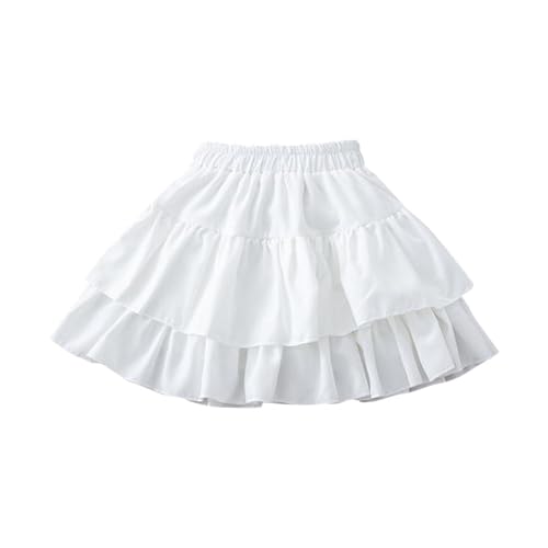 Girls Layered Cute A-Line Skirts Elastic High Waisted Ruffle Flowy Casual Cotton Skirts for Kids 3-12 Years