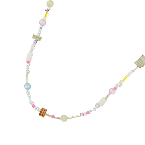 [ECVGHD] Multicolored Beads Chain Necklace Statement Beaded Necklace Resin Material
