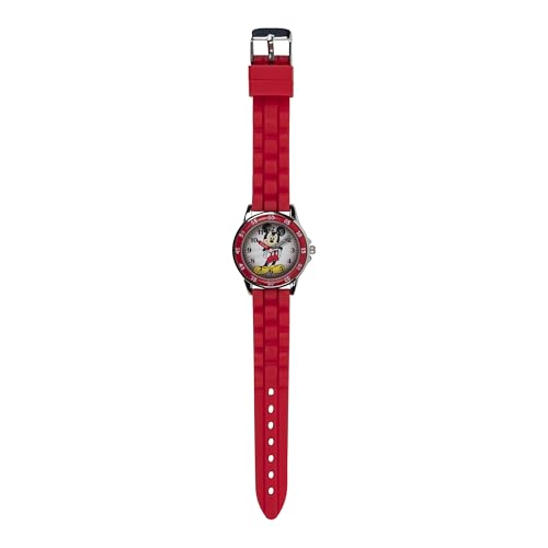 Mickey Mouse Kids Analog Time Teacher Watch, Easy-Read Dial, Fun Educational Watch, Silicone Strap, Red, White, and Grey Options
