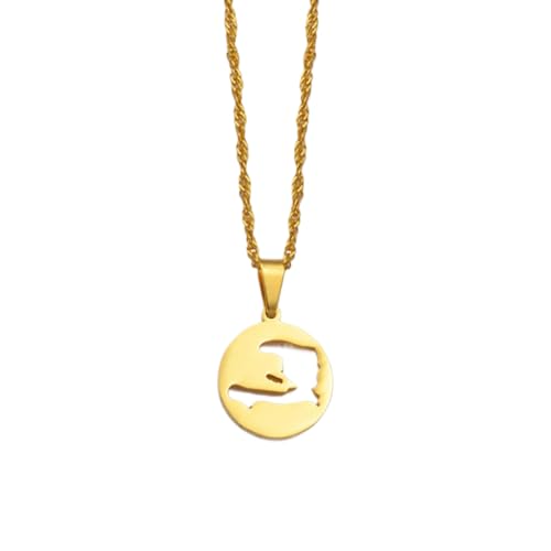 Collier avec pendentif carte d'Haïti en or jaune et argent sterling 925 mixte
