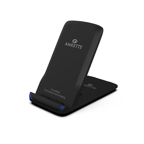 Image of Amkette PowerPro Air 600, 15W Twin Coil Wireless Charger and Phone Stand for Wirelessly Charging Smartphones Like Samsung, Google Pixel, One Plus, Xiomi and More | Adaptive Charging | Black