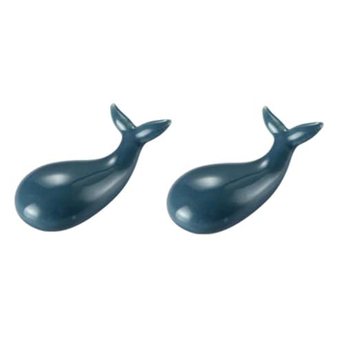HOMOBABE 2個 可愛い陶磁器製クジラ型箸置き 箸 フォーク スプーン兼用ホルダー 滑り止め機能付き卓上小物 洗いやすい深青カラー にも