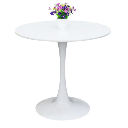 JHAISMAO Moderno Redonda Mesa De Comedor con Tablero De MDF Base De Metal Mesa con Pedestal Mesa Tulip Mediados De Siglo Mesa De Cocina(Size:60x60x73cm,Color:Blanco)