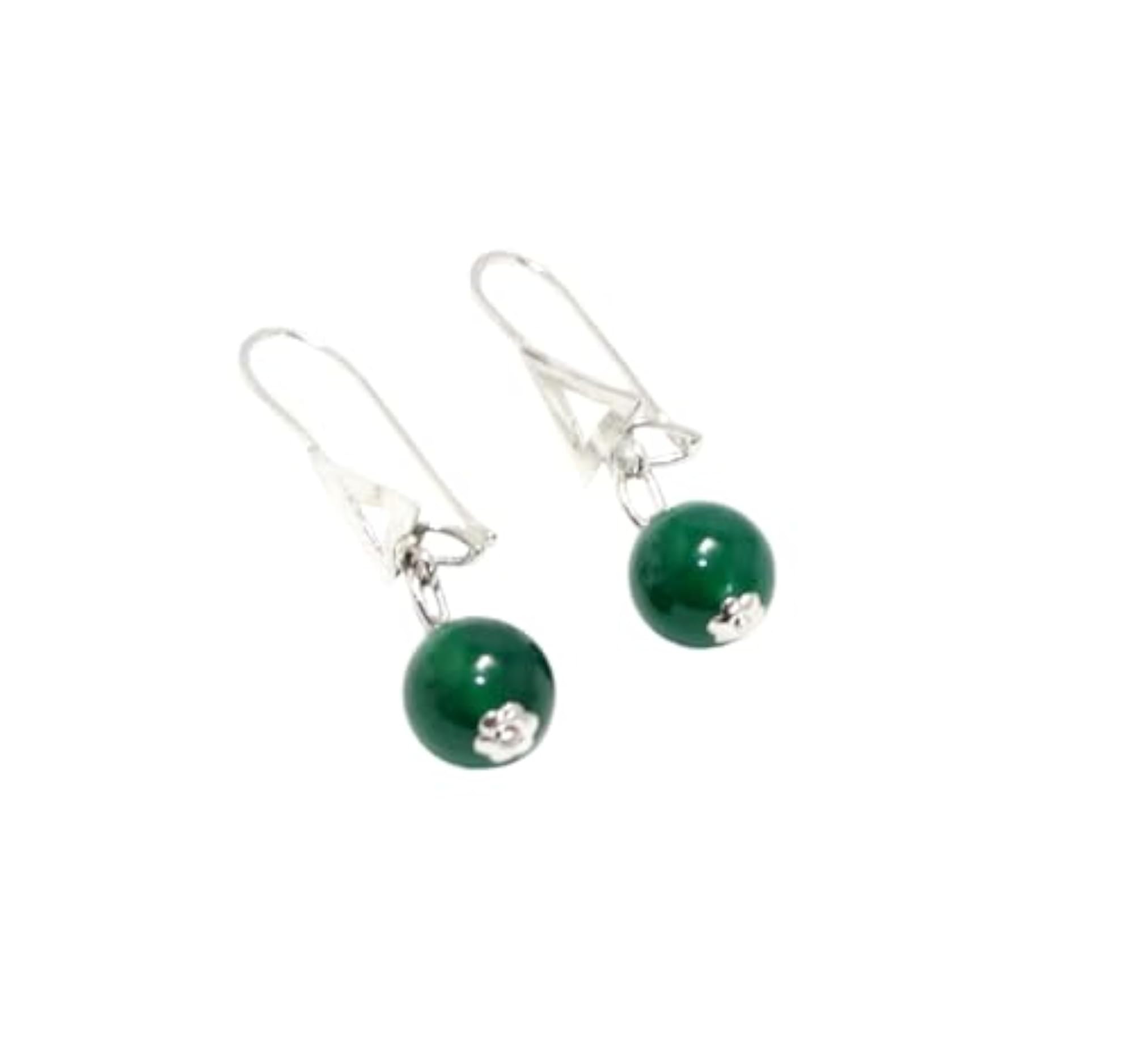 Women's 925 Sterling Silver Green Onyx Gemstone Handmade Earrings