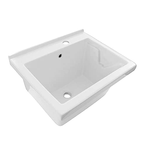 Vasca lavatoio da Incasso in Ceramica 60x50 Bianca Lucida con Foro per Miscelatore a Destra, Ideale per mobili e Top