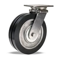 Hamilton Stainless Steel Workhorse 8" UltraGlide Twin Wheel Swivel Caster - 70D Black Tread on Aluminum Core with Precision Bearings