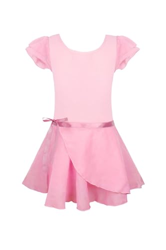 Image of EQSJIU Ballet Leotards for Girls with Removable Skirt Combo Tie Ruffle Sleeve Ballet Dance Dress Outfit 2-12 Years