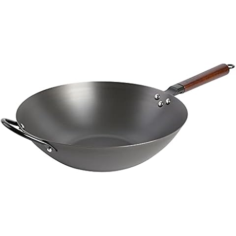 Babish Carbon Steel Flat Bottom Wok and Stir Fry Pan, 14-Inch Cover