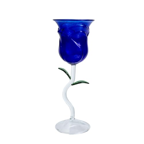 Image of CAXUSD Creative Blue Rose Flower Cocktail Glass Wine Goblet Vintage Party Wine Glass with Stem Drinking Cup for Bar and Home Use