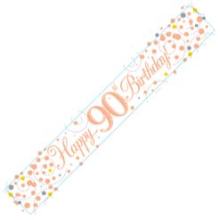 90th Birthday Rose Gold Birthday Party Foil Banner Pennant Age 90