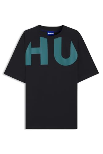 HUGO Mens Nalftee Loose-fit T-Shirt in Cotton Jersey with Wraparound Logo Black