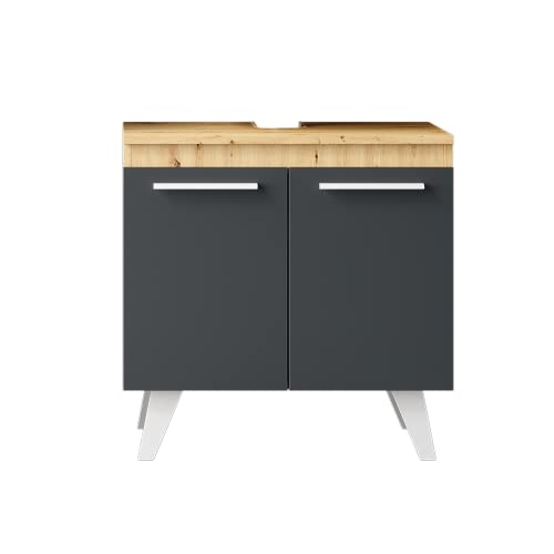 Planetmöbel Waschtischunterschrank Merkur 60cm Artizan Eiche + Anthrazit, Unterschrank für Badezimmer, Badmöbel ohne Waschbecken Cover