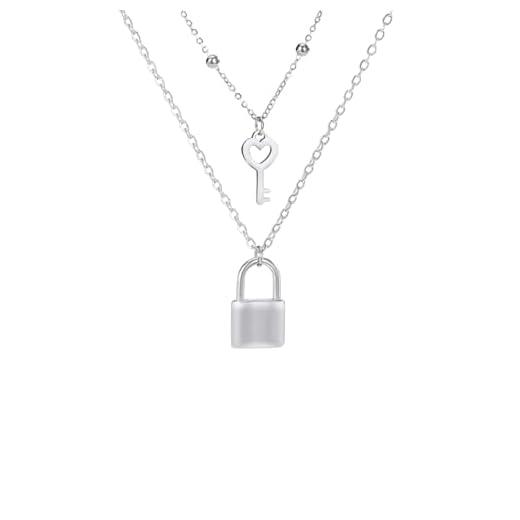 XIPIEIO Collana di Moda per Uomo e Donna Collana con Pendente a Forma di Lucchetto con Chiave Punk per Le Donne Chiave di Blocco di Moda Multistrato Girocollo Catena di Gioielli Regali di Gioielli