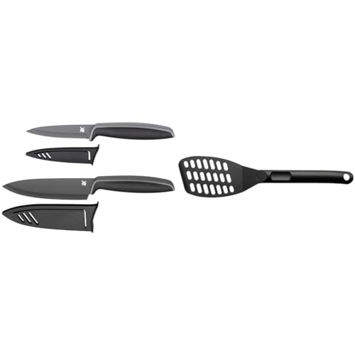 WMF Touch Messerset 2-teilig, Küchenmesser mit Schutzhülle, schwarz & Pfannenwender Kunststoff 31 cm, Wender mit Ablage-Knick und Aussparungen, Pfannkuchenwender, spülmaschinengeeignet