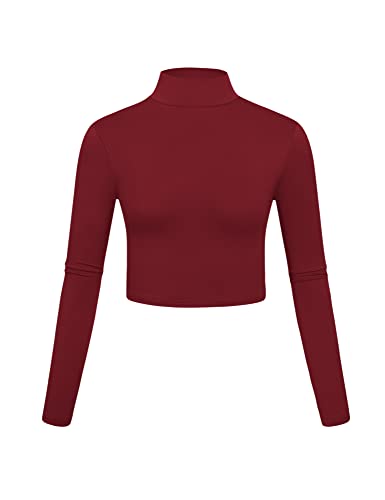 Image of Kindcall Lightweight Mock Turtleneck Crop Tops Long Sleeve Casual Base Layer for Women