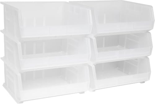 Image of Akro-Mils 30250 AkroBins Plastic Storage Bins, Space-Saving Stackable Bins for Garage, Pantry, Craft Organization, 15 inch x 16 inch x 7 inch, Clear, 6-Pack