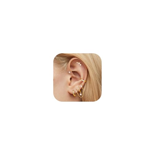 Chriscoco Pendientes Mujer Plata/Oro Pendientes Aro Chapada en Oro de 14K Hipoalergenicos Pendientes Dorados Ligeros Pendientes Pequeños para Múltiples Piercings