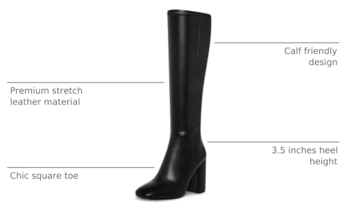 Image of Women's Knee High Boots Faux Leather Square To Tall Boots Fashion Chunky Block Heel Long Boots with Side Zip