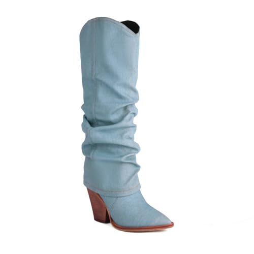 Bottes hautes de cheval bleu rétro idéales pour vos sorties urbaines
